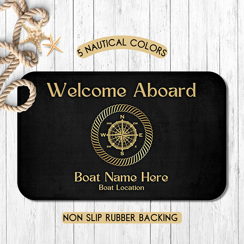 Sunbrella Welcome Aboard Boat Mat, Canvas Welcome Mat, Non Skid Canvas Boat Mat, Boat Mat, Sunbrella newest Canvas Welcome Aboard Dock Mat